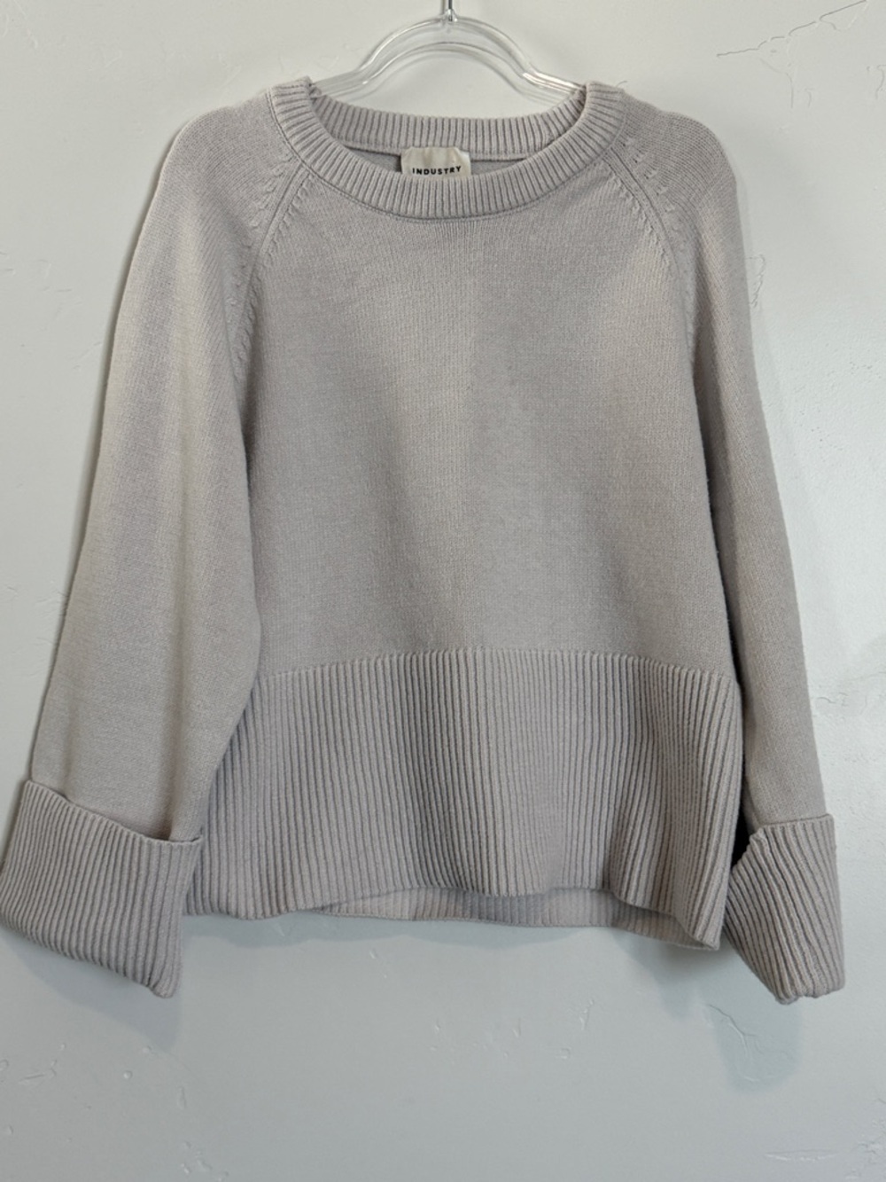 Industry Republic Light Gray Crewneck Ribbed-Hem Sweater